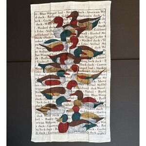 Vintage Lois Long for Kay Dee Linen Tea Towel Ducks Birds Waterfowl Names